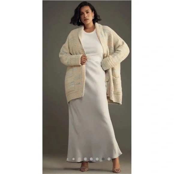 NWT Anthropologie Pilcro Beige and Blue Oversized Cardigan Sweater w/ Pockets - Picture 6 of 11